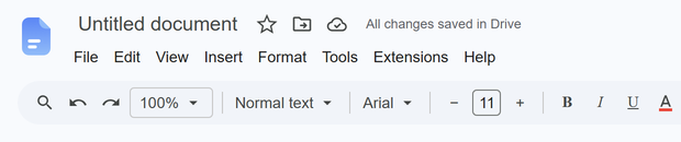The same document header now reading “All changes saved in Drive”.