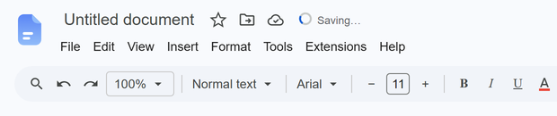 The document header with a spinner and the text “Saving…” next to the title.